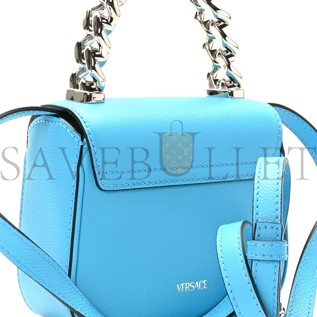 VERSACE GRAINED CALFSKIN MINI LA MEDUSA BAG TURQUOISE  (16x14x6cm)