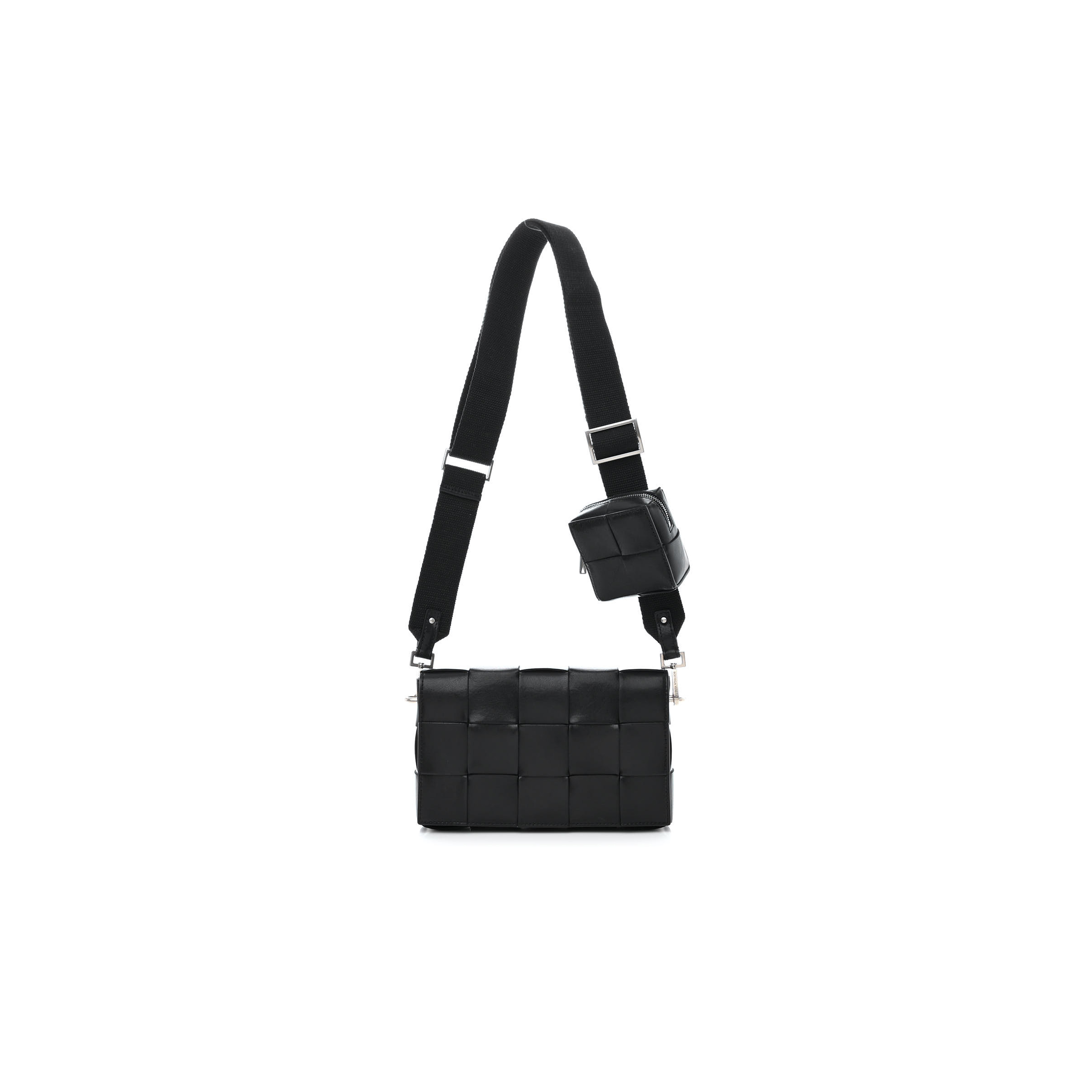 BOTTEGA VENETA CALFSKIN MAXI INTRECCIO CASSETTE WITH STRAP BAG BLACK  (23*15*5cm)