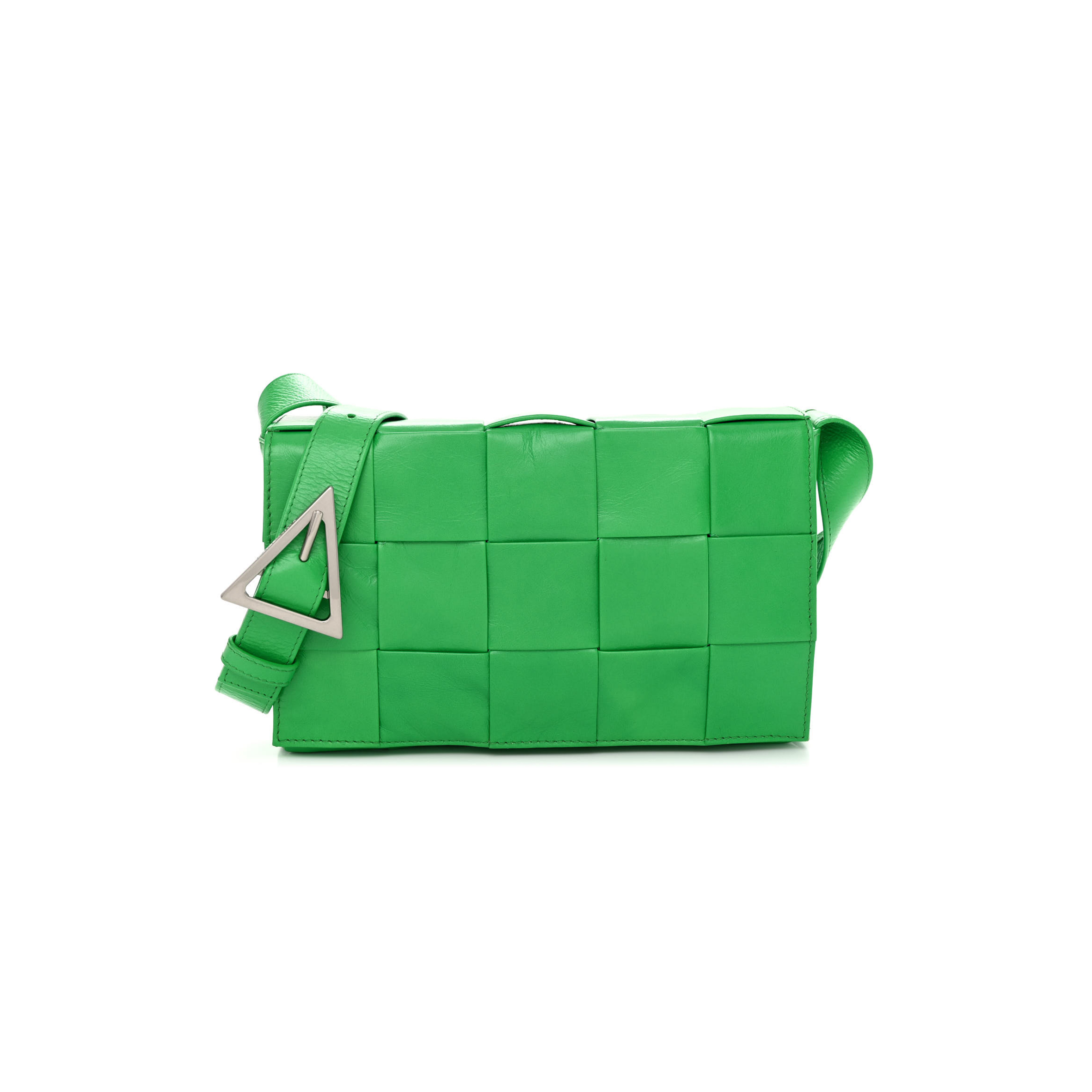 BOTTEGA VENETA LAMBSKIN MAXI INTRECCIATO CASSETTE CROSSBODY BAG GRASS (23*15.5*5cm)