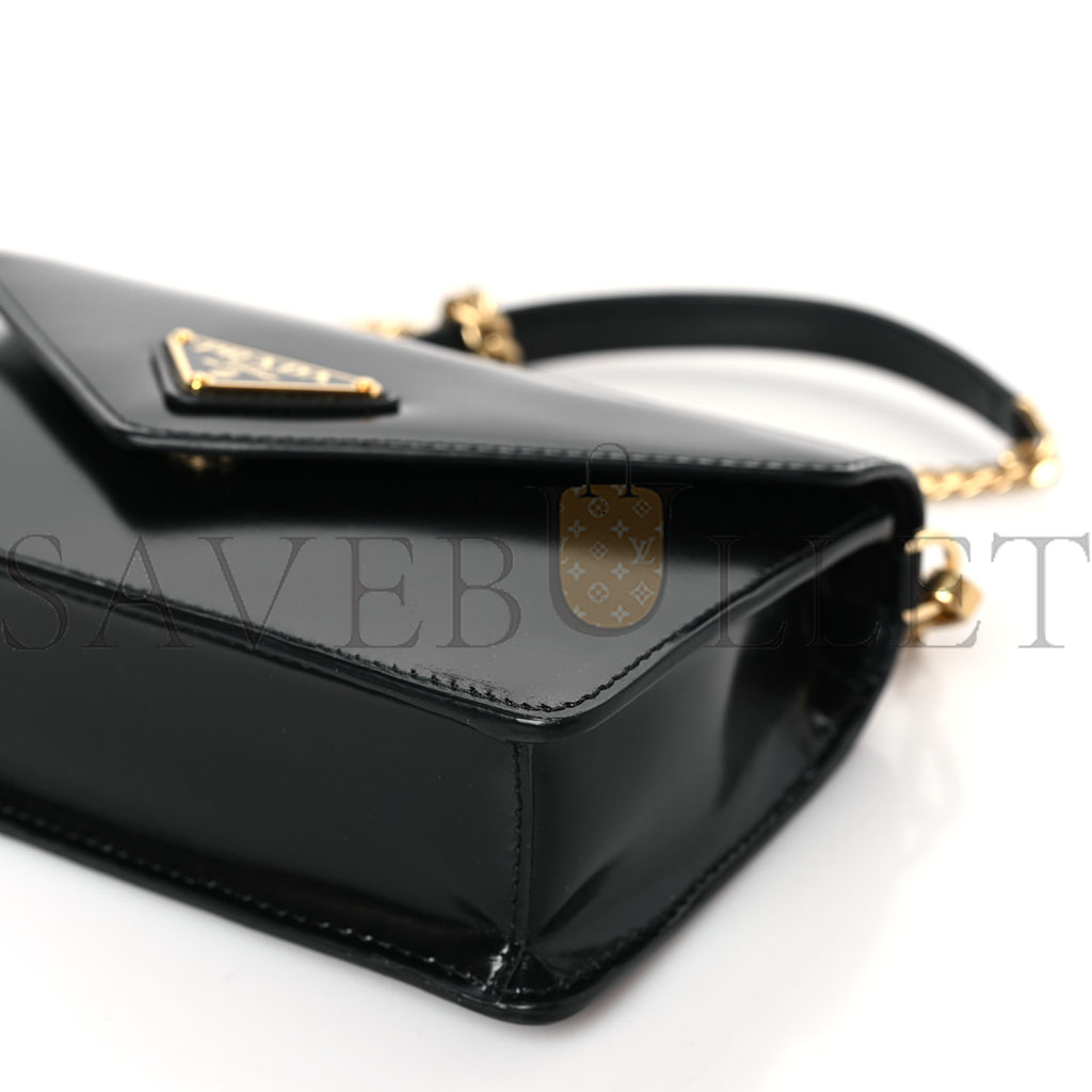 PRADA BRUSHED CALFSKIN ENVELOPE CHAIN CROSSBODY FLAP BLACK (19*13*5cm)