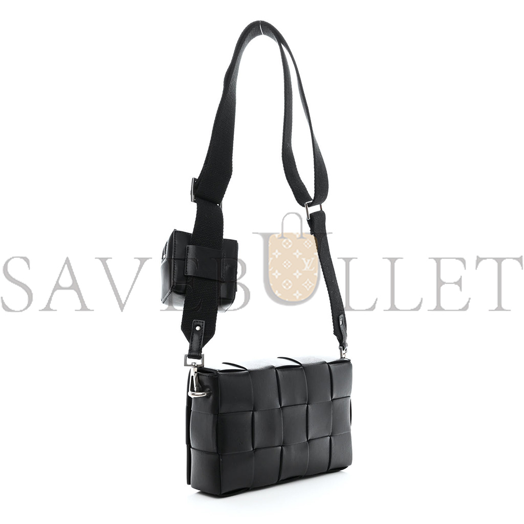 BOTTEGA VENETA CALFSKIN MAXI INTRECCIO CASSETTE WITH STRAP BAG BLACK  (23*15*5cm)