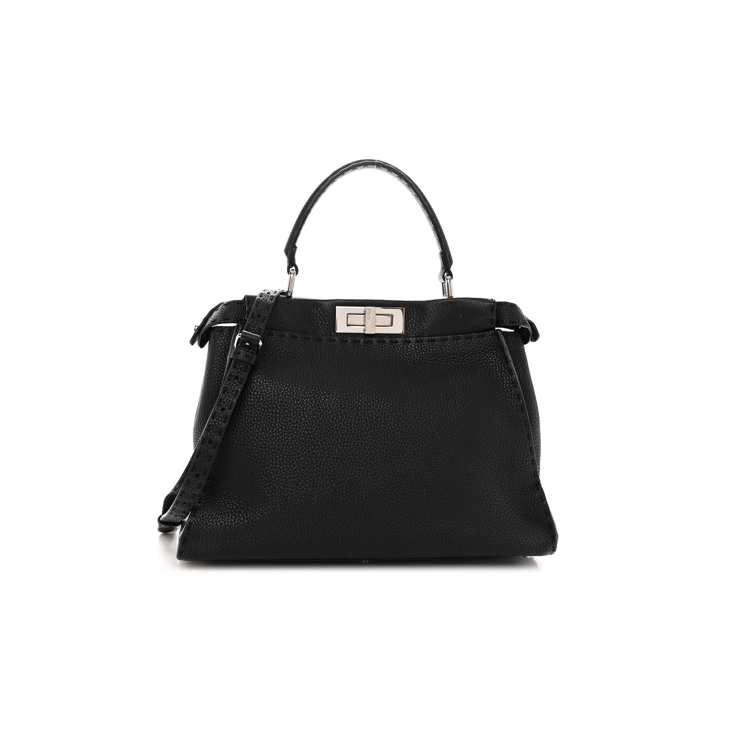 FENDI CUOIO ROMANO SELLERIA BI-COLOR MINI PEEKABOO ICONIC SATCHEL BLACK MOU (34*22*12cm)