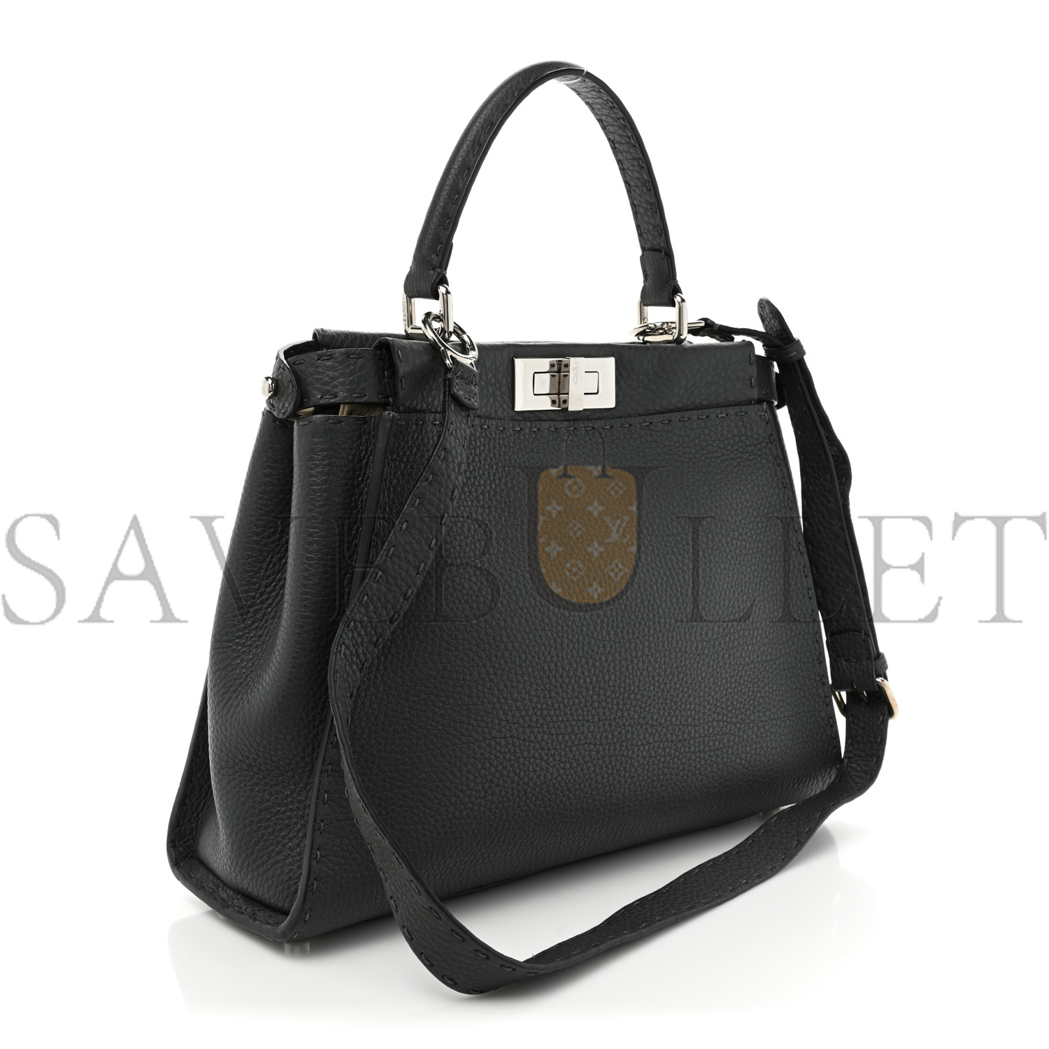 FENDI CUOIO ROMANO SELLERIA BI-COLOR MEDIUM PEEKABOO ICONIC SATCHEL ASFALTO LATTE (34*25*10cm)