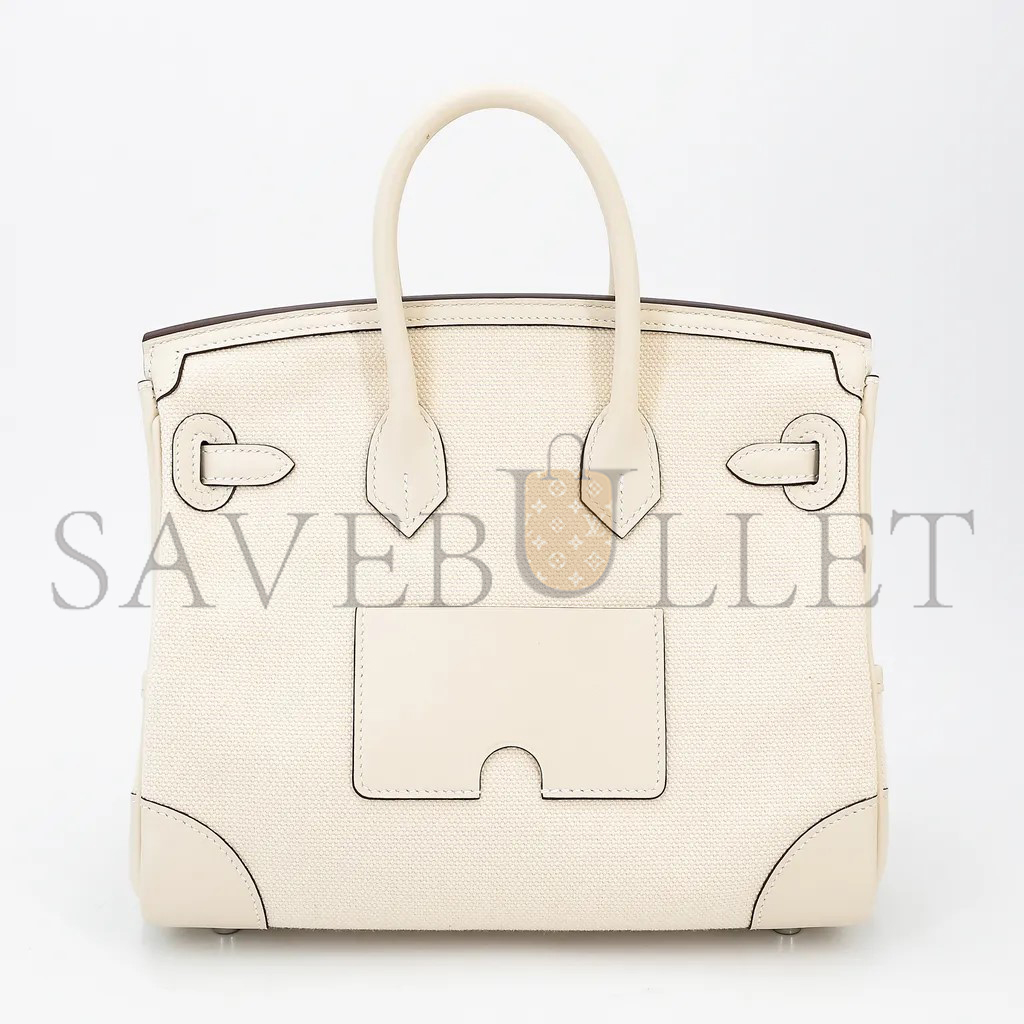 HERMES MASTER BIRKIN 25 CREAM WHITE LEATHER CANVAS SILVER BUCKLE 1305777953 (25*20*13cm)