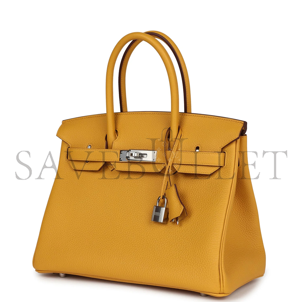 HERMÈS BIRKIN 30 JAUNE AMBRE TOGO PALLADIUM HARDWARE 265381 (30*22*16cm)