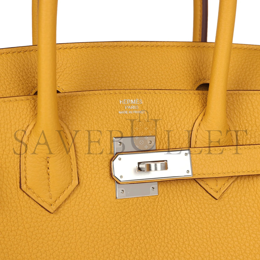 HERMÈS BIRKIN 30 JAUNE AMBRE TOGO PALLADIUM HARDWARE 265381 (30*22*16cm)