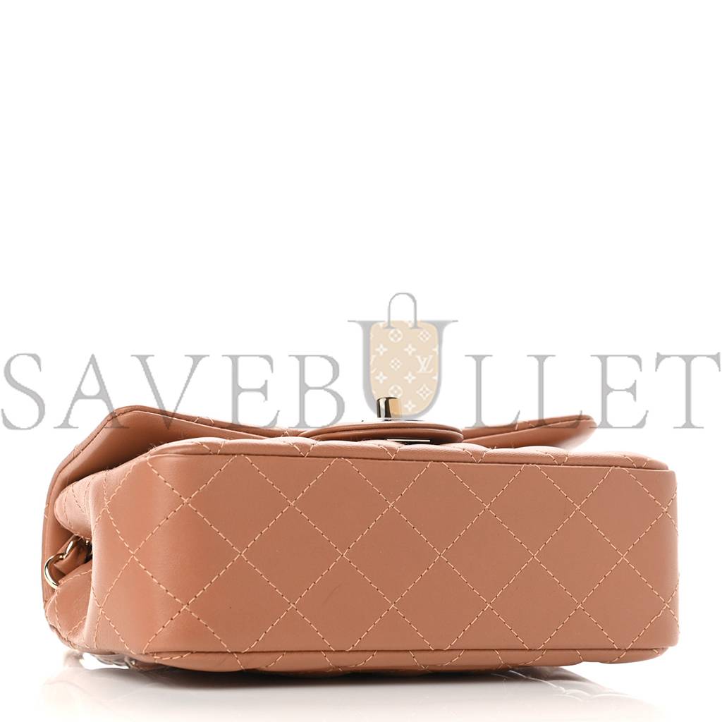 CHANEL LAMBSKIN QUILTED MINI RECTANGULAR FLAP BROWN ROSE GOLD HARDWARE (19*11*7cm)