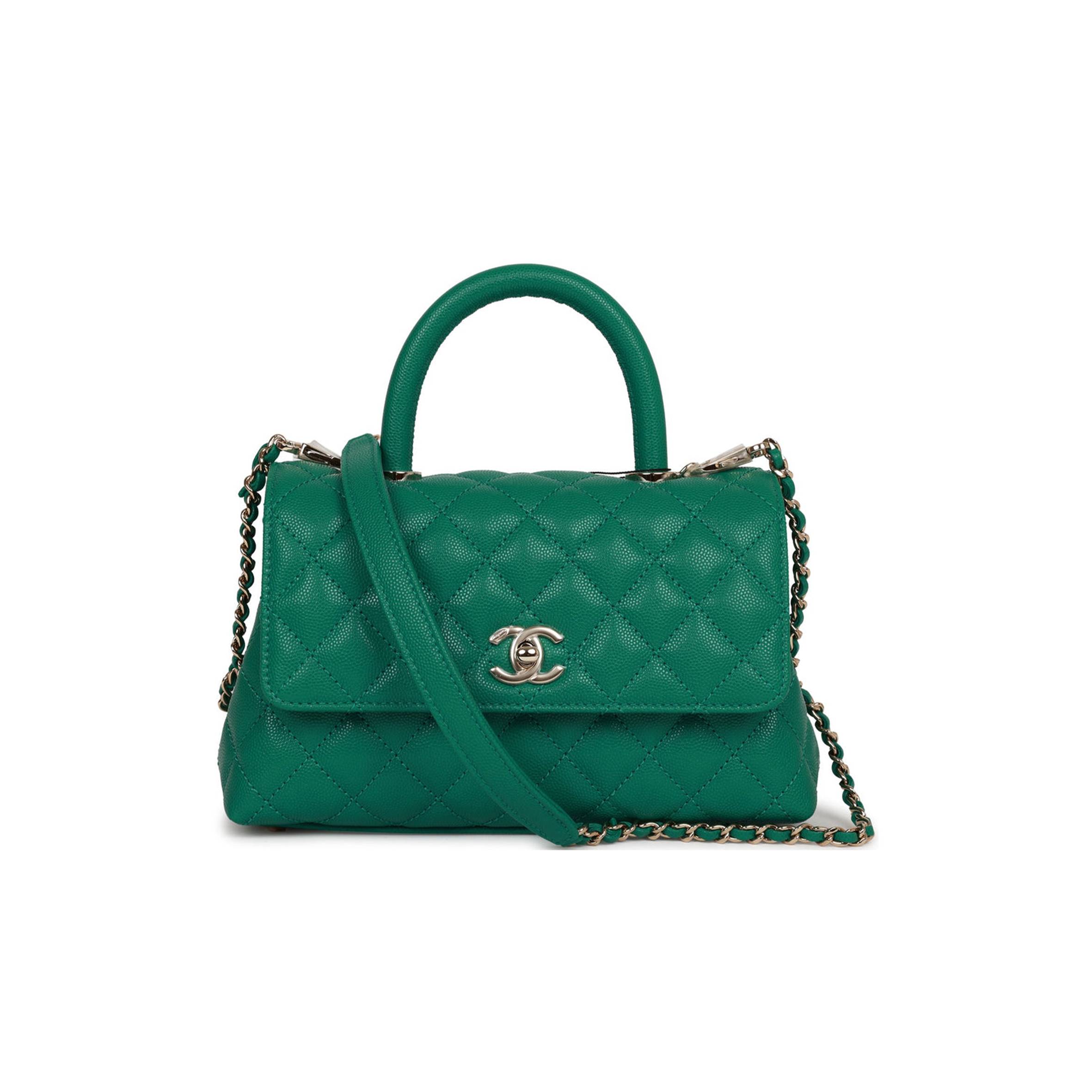 CHANEL SMALL COCO HANDLE FLAP BAG GREEN CAVIAR LIGHT GOLD HARDWARE (23*15*10cm)