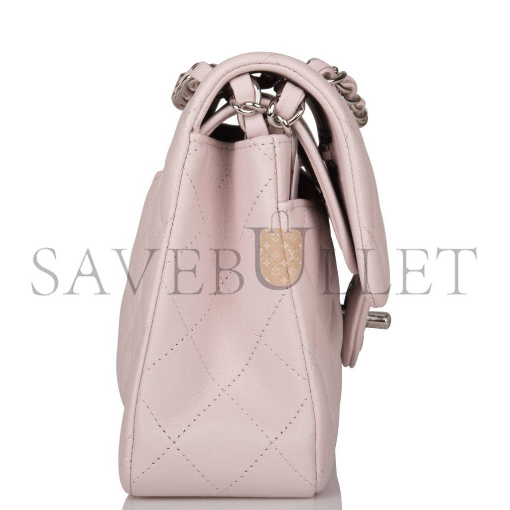 CHANEL SMALL CLASSIC DOUBLE FLAP BAG LIGHT PURPLE LAMBSKIN SILVER HARDWARE (23*13*6cm)