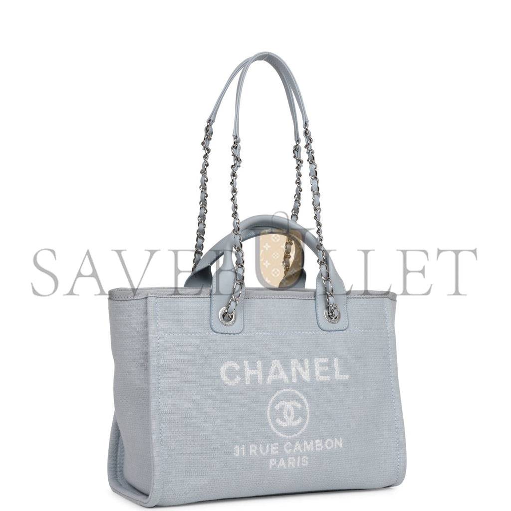 CHANEL SMALL DEAUVILLE SHOPPING BAG BLUE BOUCLE SILVER HARDWARE (34*27*15cm)