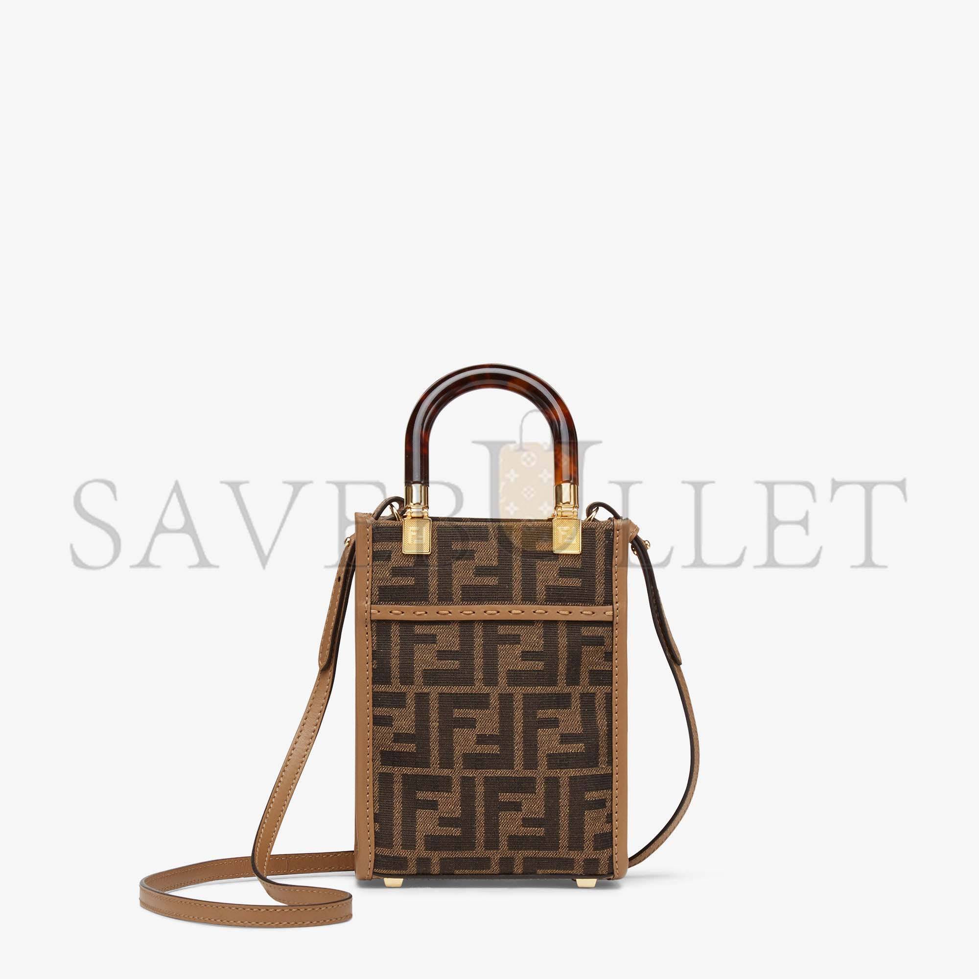 FENDI MINI SUNSHINE SHOPPER - BROWN FF FABRIC MINI-BAG 8BS051ALVXF1GE3 (18*13*6.5cm)