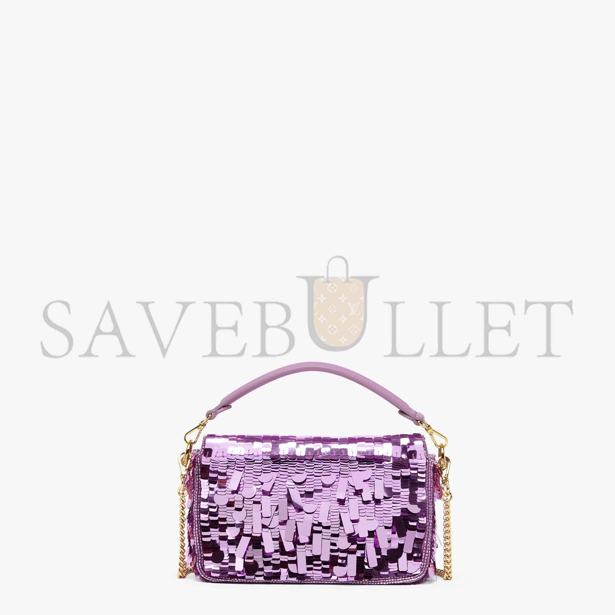 FENDI BAGUETTE MINI - PURPLE SEQUIN AND LEATHER BAG 8BS017AMP0F1JCO (20*13*5cm)