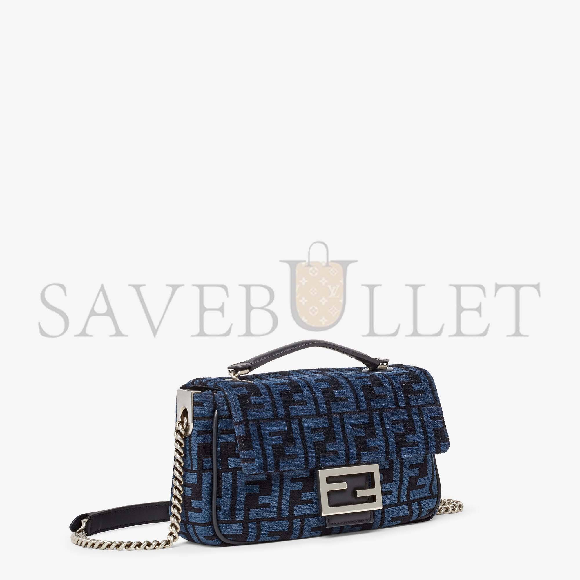 FENDI BAGUETTE CHAIN MIDI - DARK BLUE FF TAPESTRY FABRIC BAG 8BR793ALG7F1HZR (24*14.5*7cm)