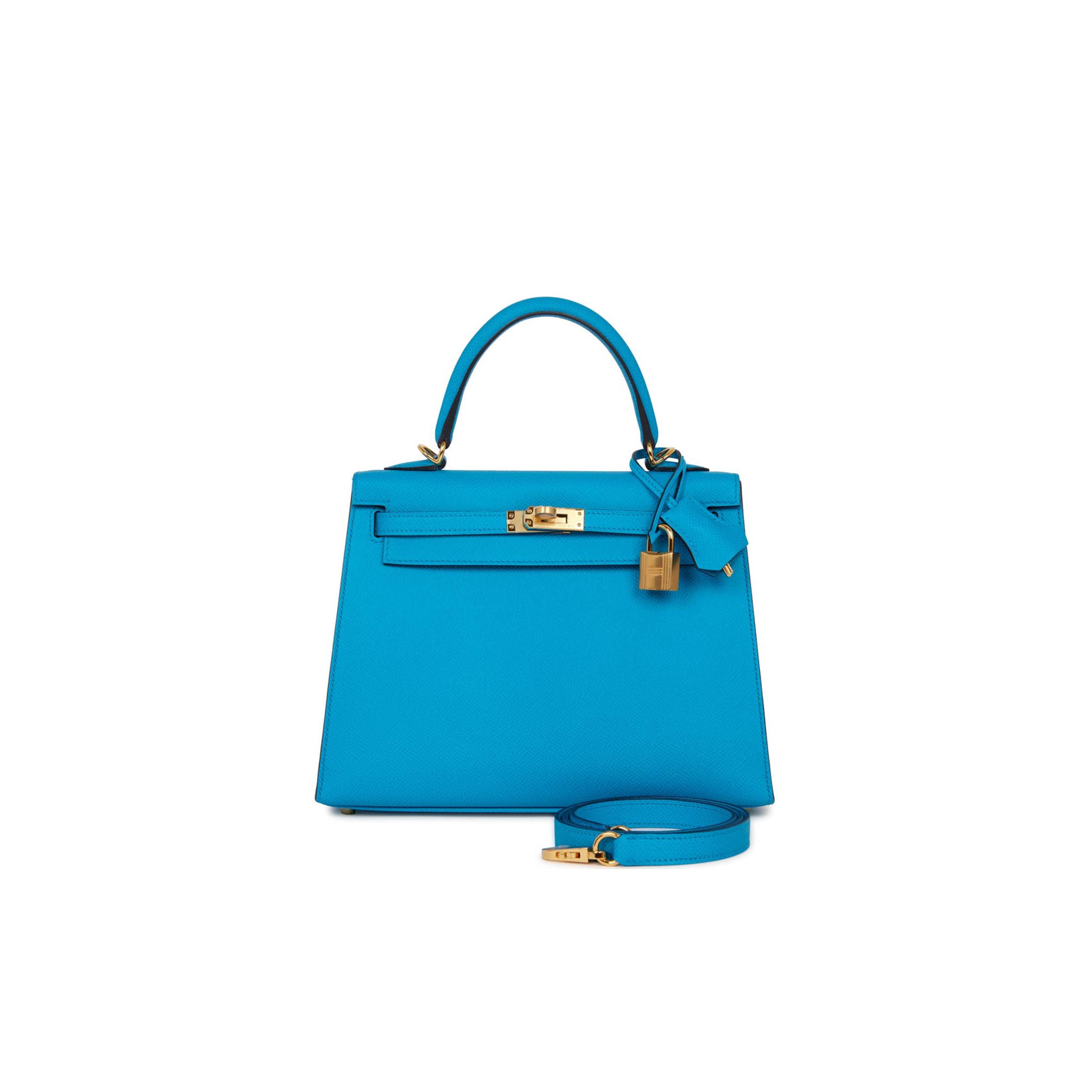 HERMES KELLY SELLIER 25 BLEU FRIDA EPSOM GOLD HARDWARE   (25*17*7cm)