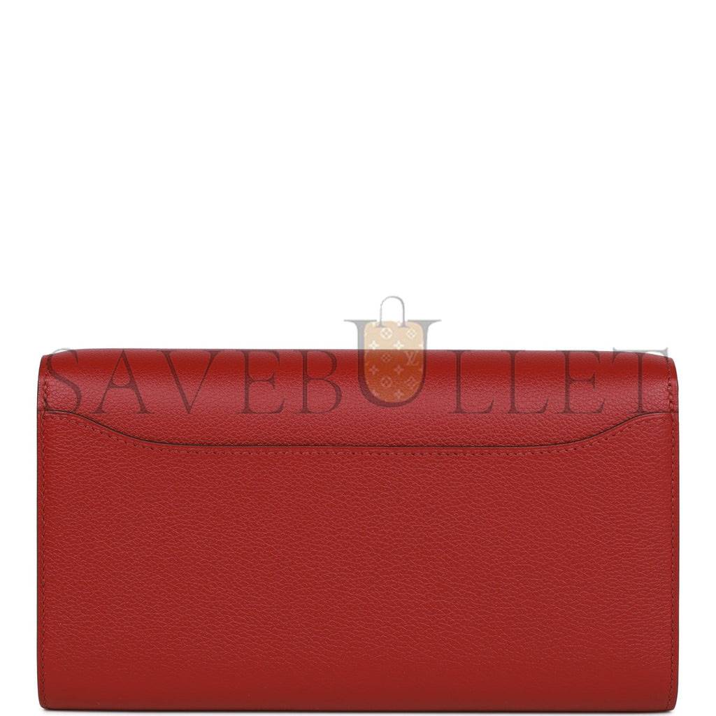 HERMES CONSTANCE WALLET TO GO ROUGE GRENAT EVERCOLOR GOLD HARDWARE (8*4.5*1.5cm)