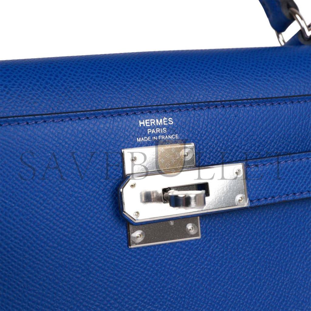 HERMES BLEU ROYAL EPSOM SELLIER KELLY 28CM PALLADIUM HARDWARE (28cm)