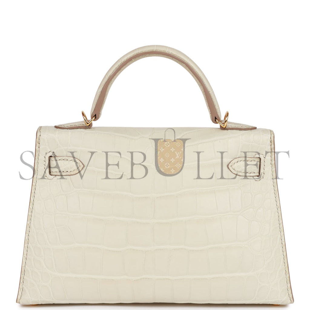 HERMES MINI KELLY SELLIER 20CM BETON MATTE ALLIGATOR GOLD HARDWARE (19*12*5.5cm)