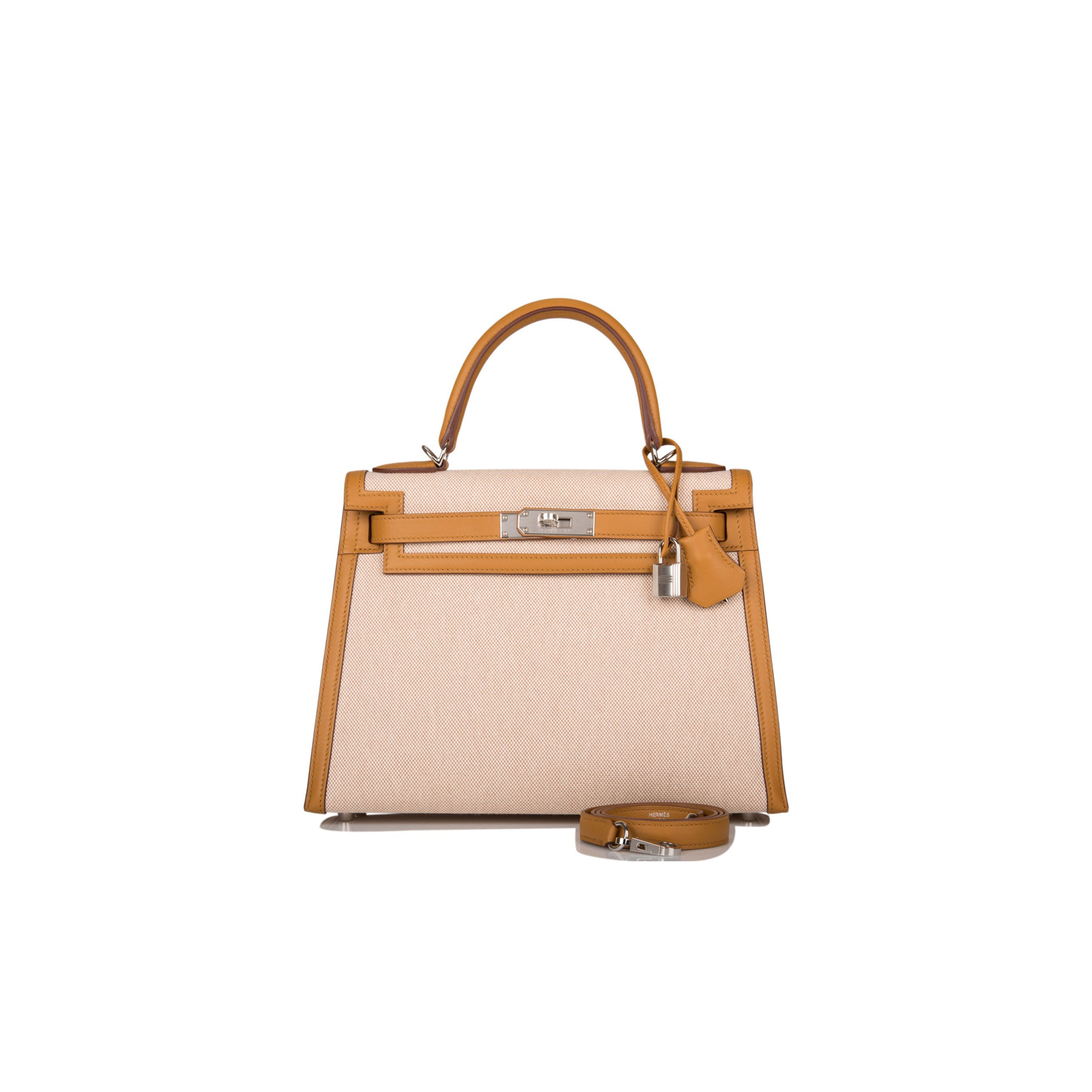 HERMES KELLY SELLIER 28 SESAME TOILE AND SWIFT PALLADIUM HARDWARE (28*22*10cm)