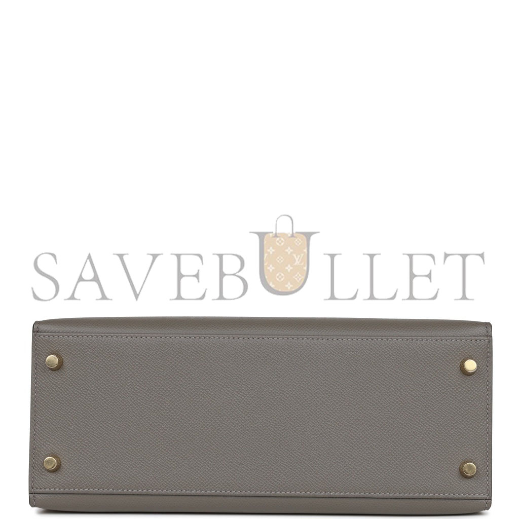 HERMES KELLY SELLIER 28 GRIS MEYER EPSOM GOLD HARDWARE (28*22*10cm)