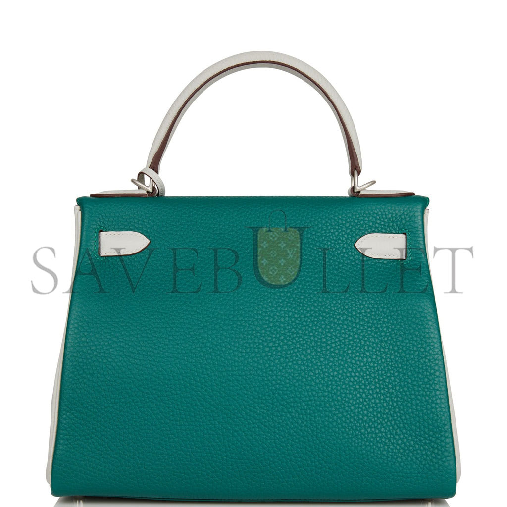 HERMES SPECIAL ORDER (HSS) KELLY RETOURNE 28 MALACHITE AND GRIS PERLE CLEMENCE BRUSHED PALLADIUM HARDWARE (28*22*10cm)