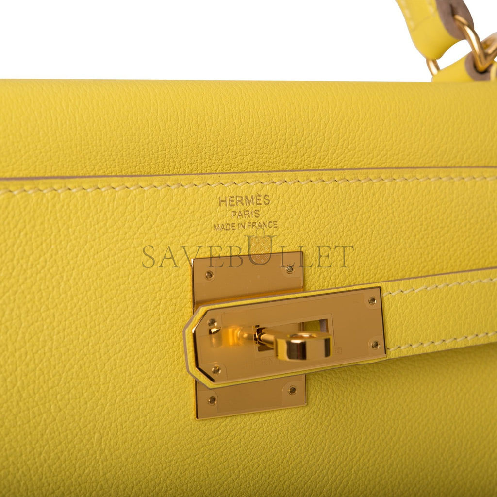 HERMES KELLY RETOURNE 28 LIME EVERCOLOR GOLD HARDWARE  (28*22*10cm)