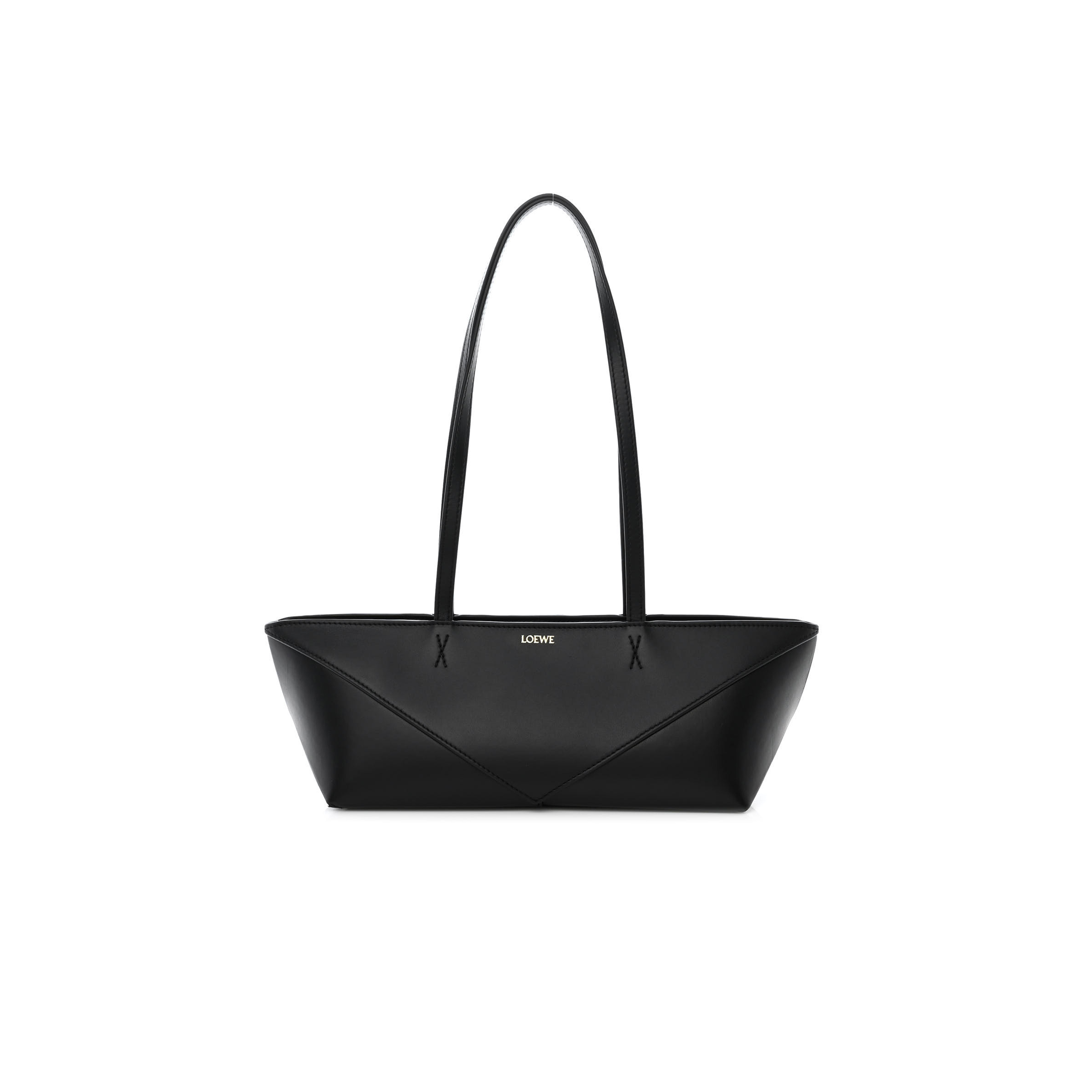 LOEWE SHINY CALFSKIN MINI CROPPED PUZZLE FOLD TOTE BLACK (28*13*13cm)