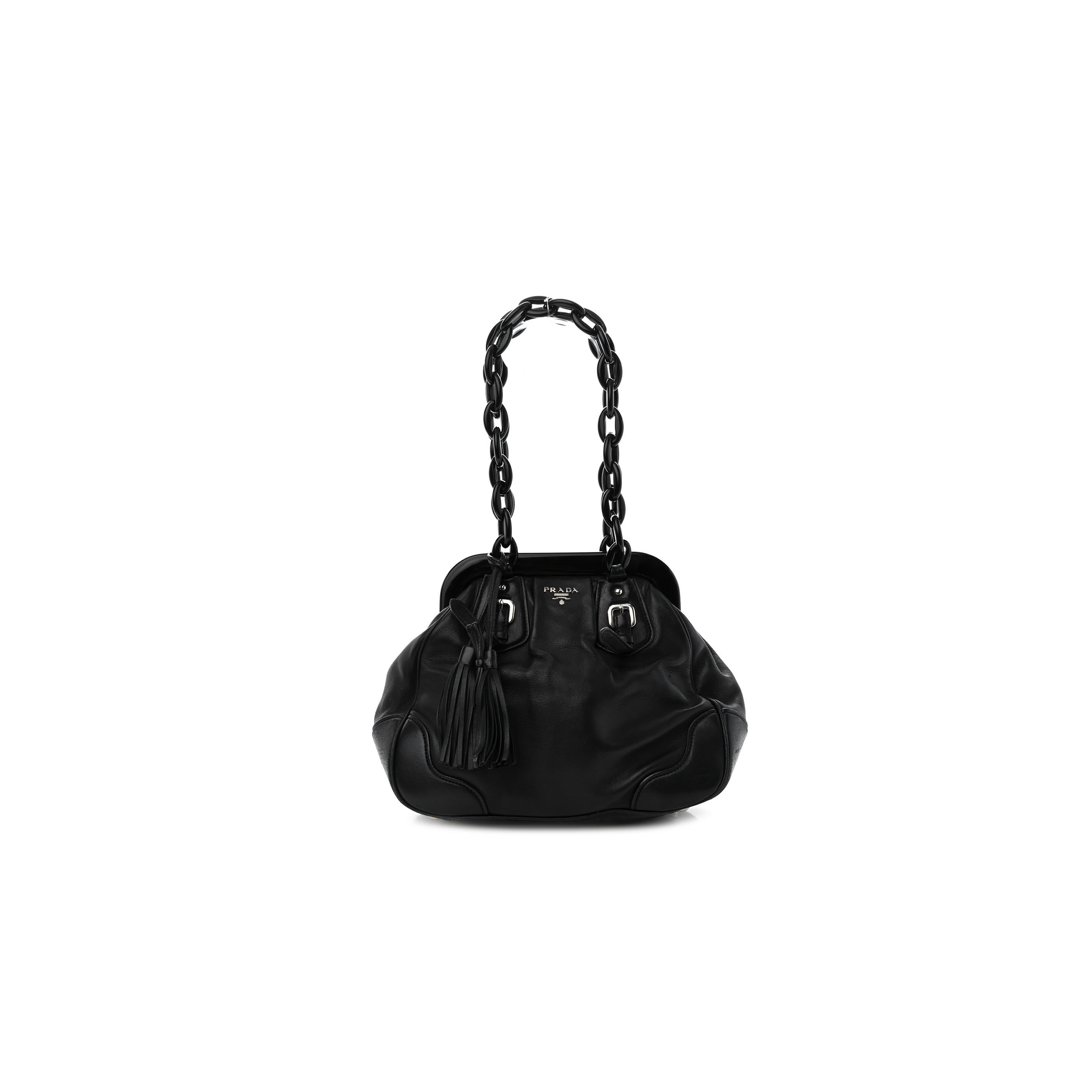 PRADA CALFSKIN SWING CHAIN FRAME BAG BLACK (25*23*10cm)