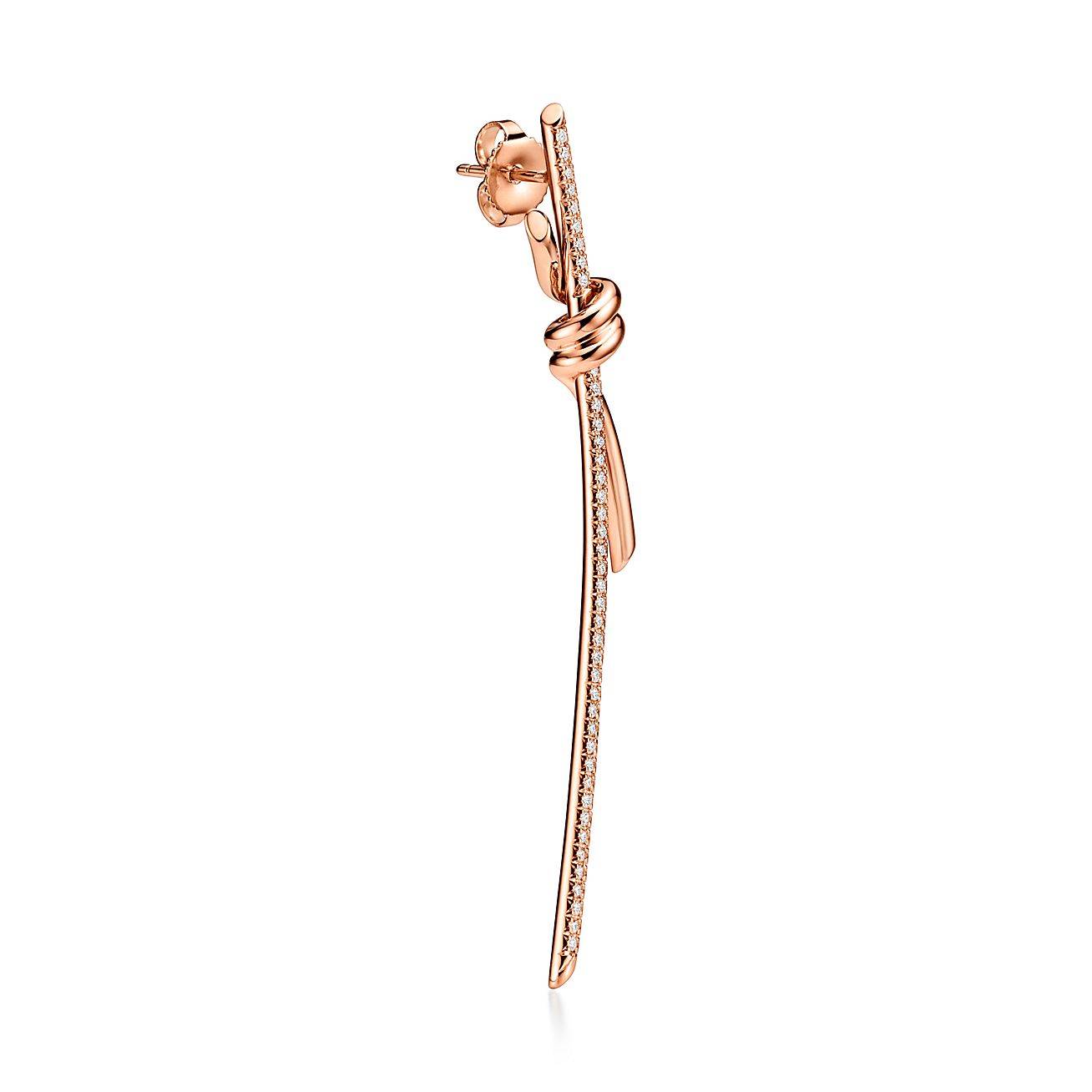 TIFFANY KNOT DROP EARRINGS IN ROSE GOLD WITH DIAMONDS