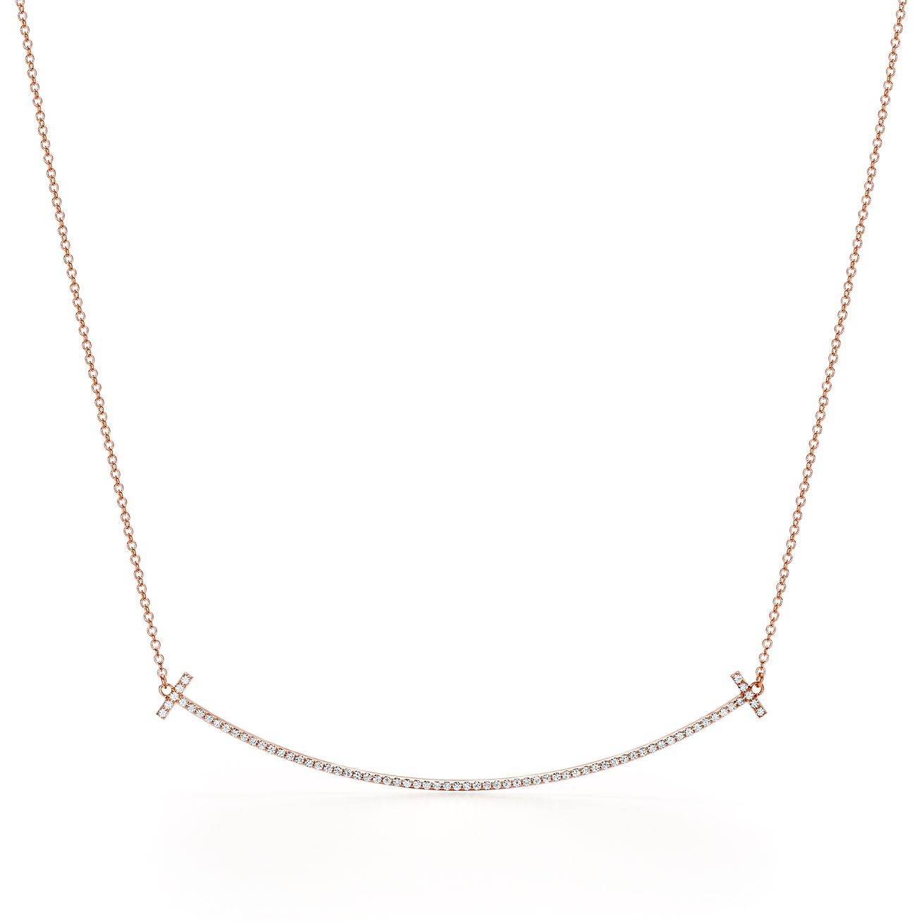 Tiffany T Smile Pendant in Rose Gold with Diamonds, Large