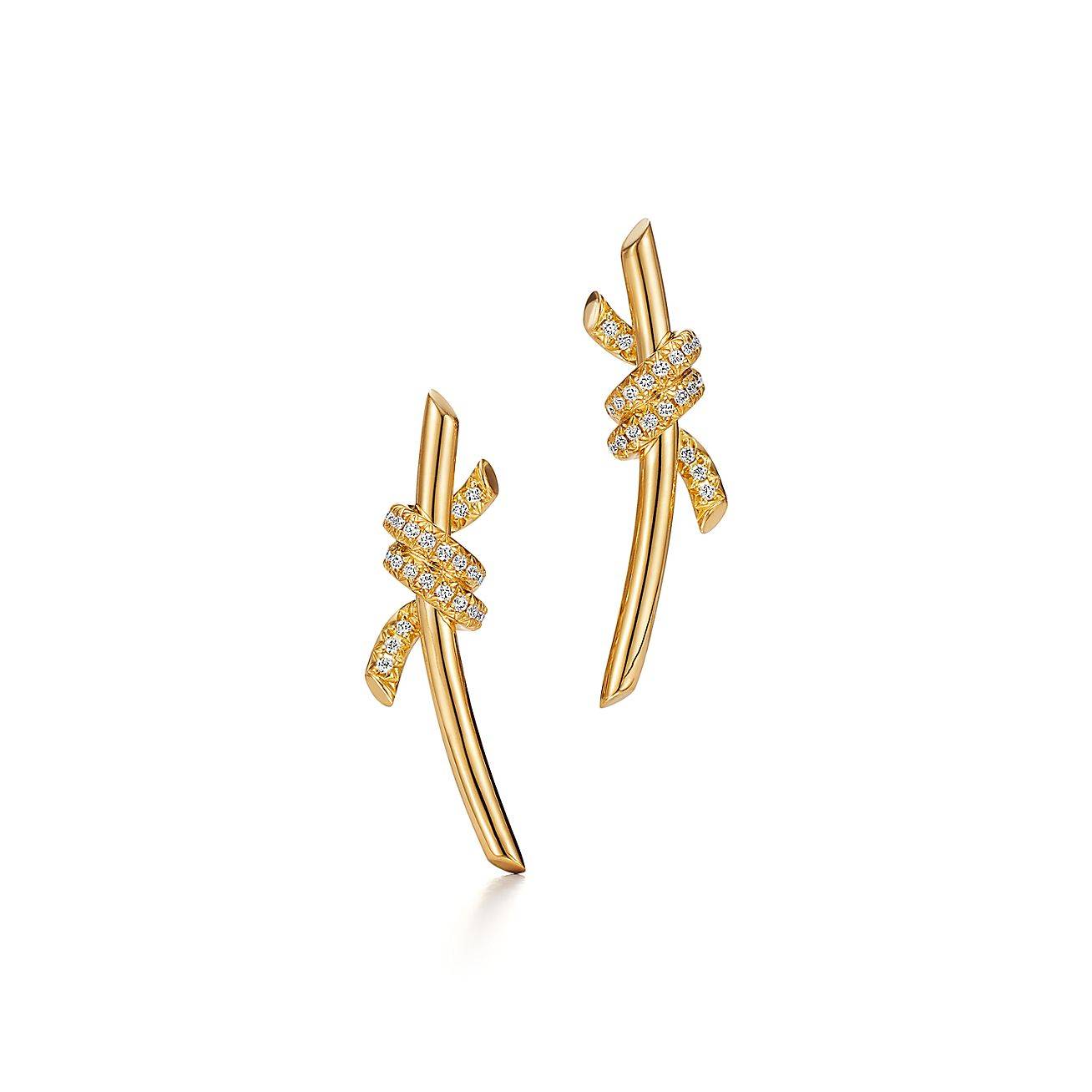 TIFFANY KNOT EARRINGS IN YELLOW GOLD WITH DIAMONDS