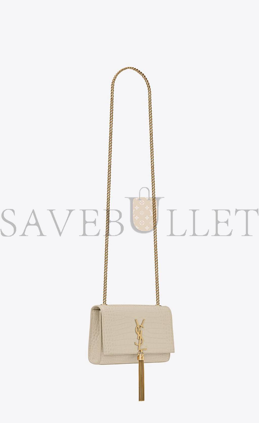 YSL KATE SMALL CHAIN BAG WITH TASSEL IN CROCODILE-EMBOSSED SHINY LEATHER 474366DND0J9207 (20*12.5*5cm)