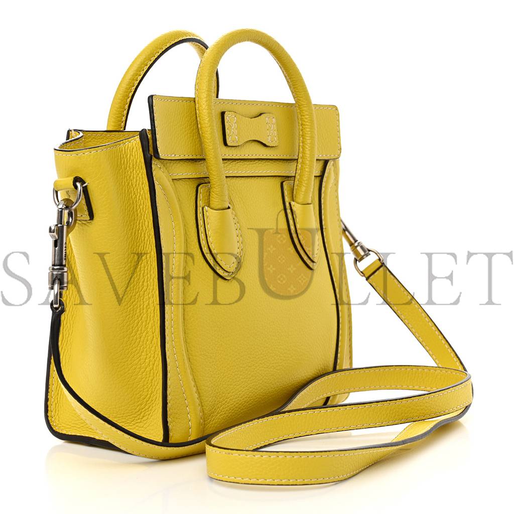 CELINE DRUMMED CALFSKIN NANO LUGGAGE CITRON (20*19*10cm)