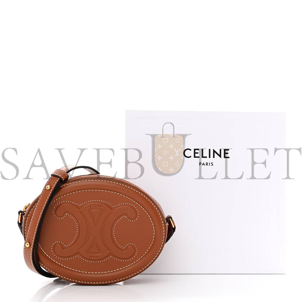 CELINE SMOOTH CALFSKIN CUIR TRIOMPHE OVAL CROSSBODY PURSE TAN (16*12*4cm)