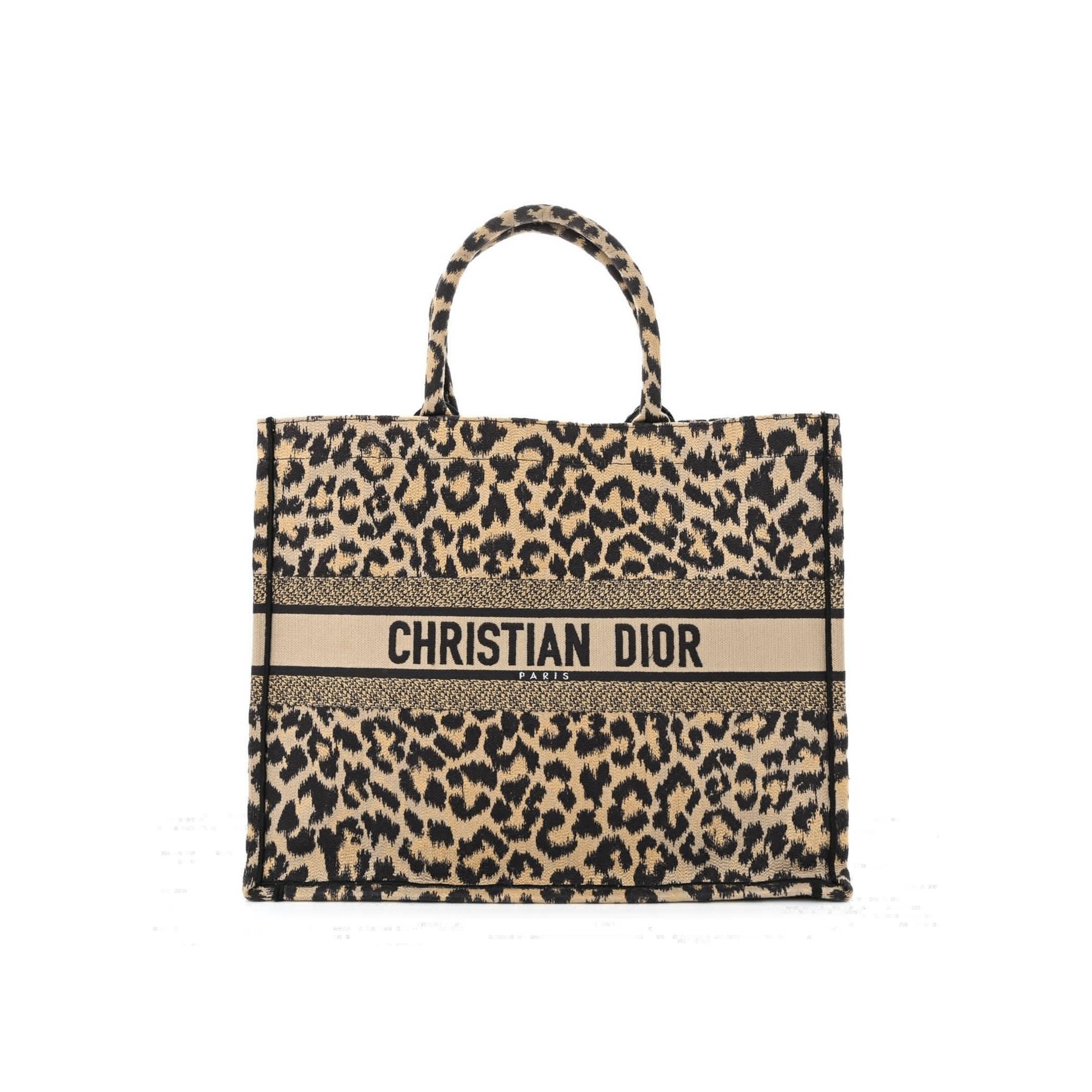 DIOR CANVAS MIZZA EMBROIDERED LARGE LEOPARD BOOK TOTE BEIGE (42*33*15.2cm)