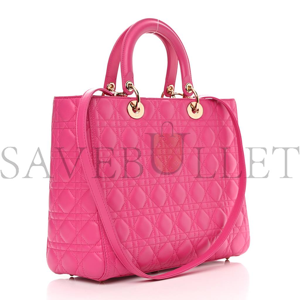 DIOR LAMBSKIN CANNAGE LARGE LADY DIOR FUCHSIA (32*25*8.9cm)