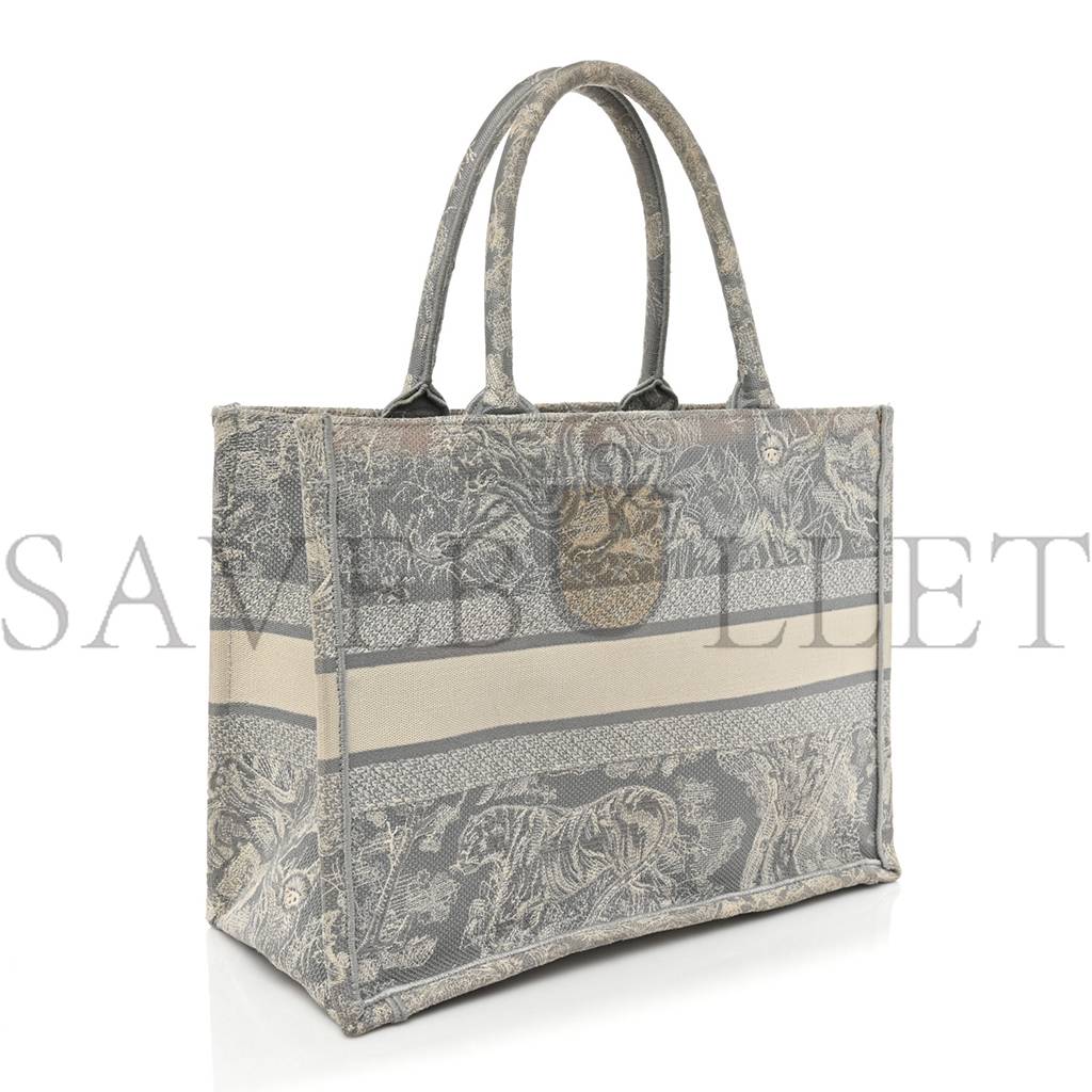 DIOR CANVAS EMBROIDERED MEDIUM DIORIVIERA TOILE DE JOUY BOOK TOTE GRAY (36*25*7cm)