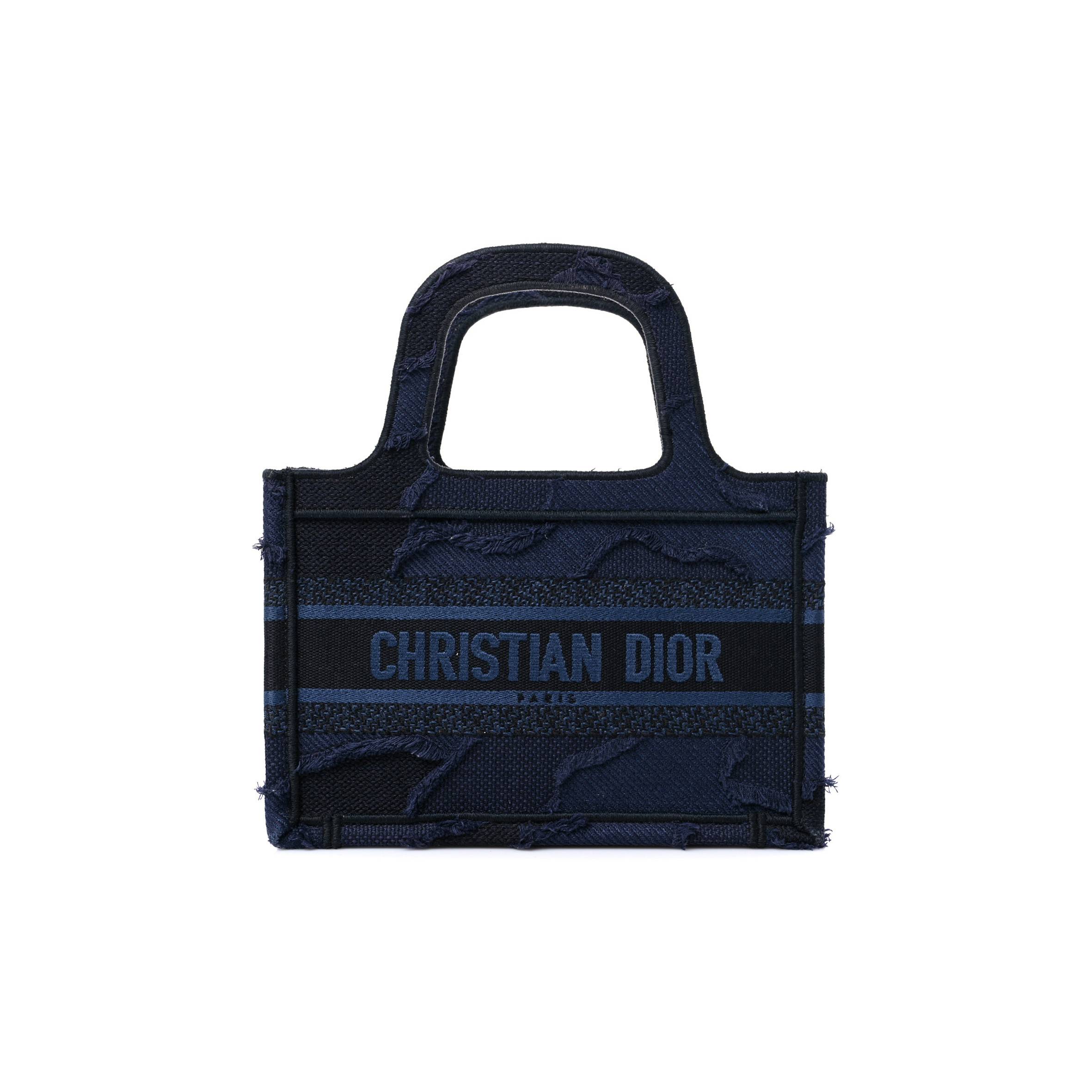 DIOR CANVAS EMBROIDERED CAMOUFLAGE MINI BOOK TOTE BLUE (23*15*5.7cm)