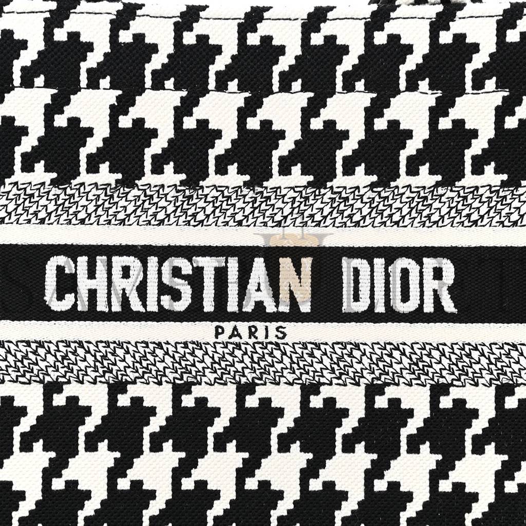 DIOR CANVAS HOUNDSTOOTH EMBROIDERED SMALL BOOK TOTE BLACK WHITE (27*22*11.4cm)