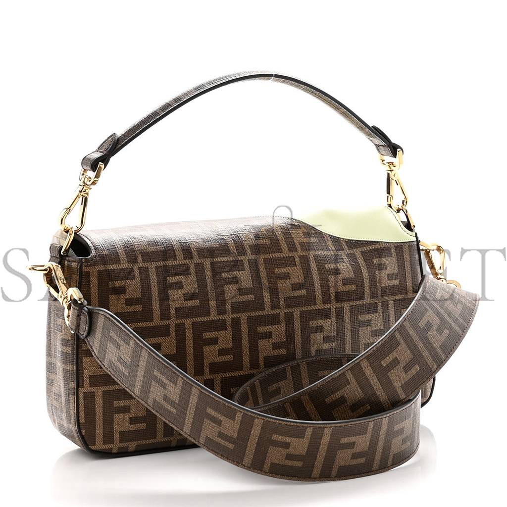 FENDI GLAZED FABRIC FF 1974 HAIRDO GIRLS INLAY BAGUETTE MOGANO PANNA MULTICOLOR (27*15*6cm)