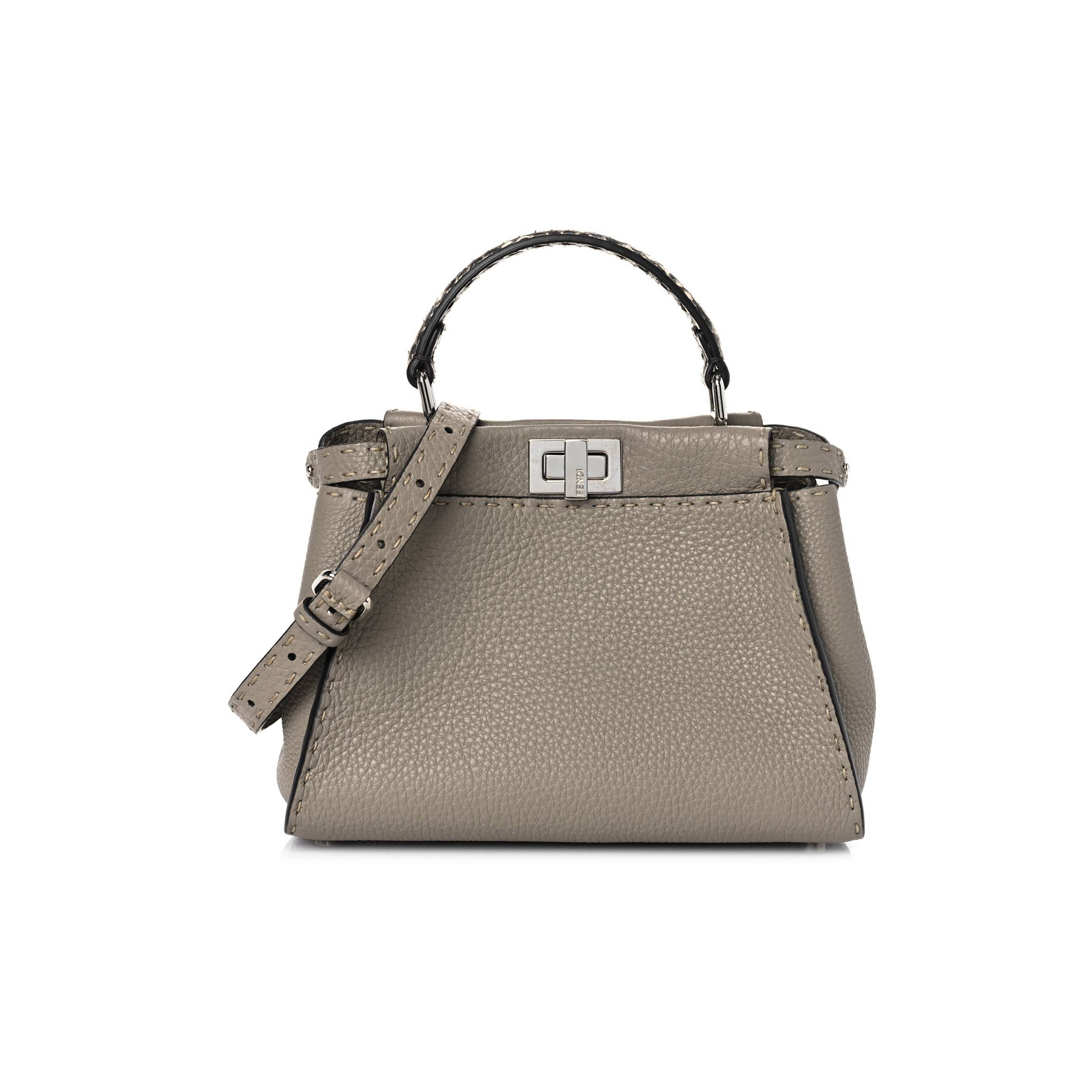 FENDI CUOIO ROMANO SNAKESKIN SELLERIA MINI PEEKABOO ICONIC SATCHEL CORDA WHITE (23*18*11cm)