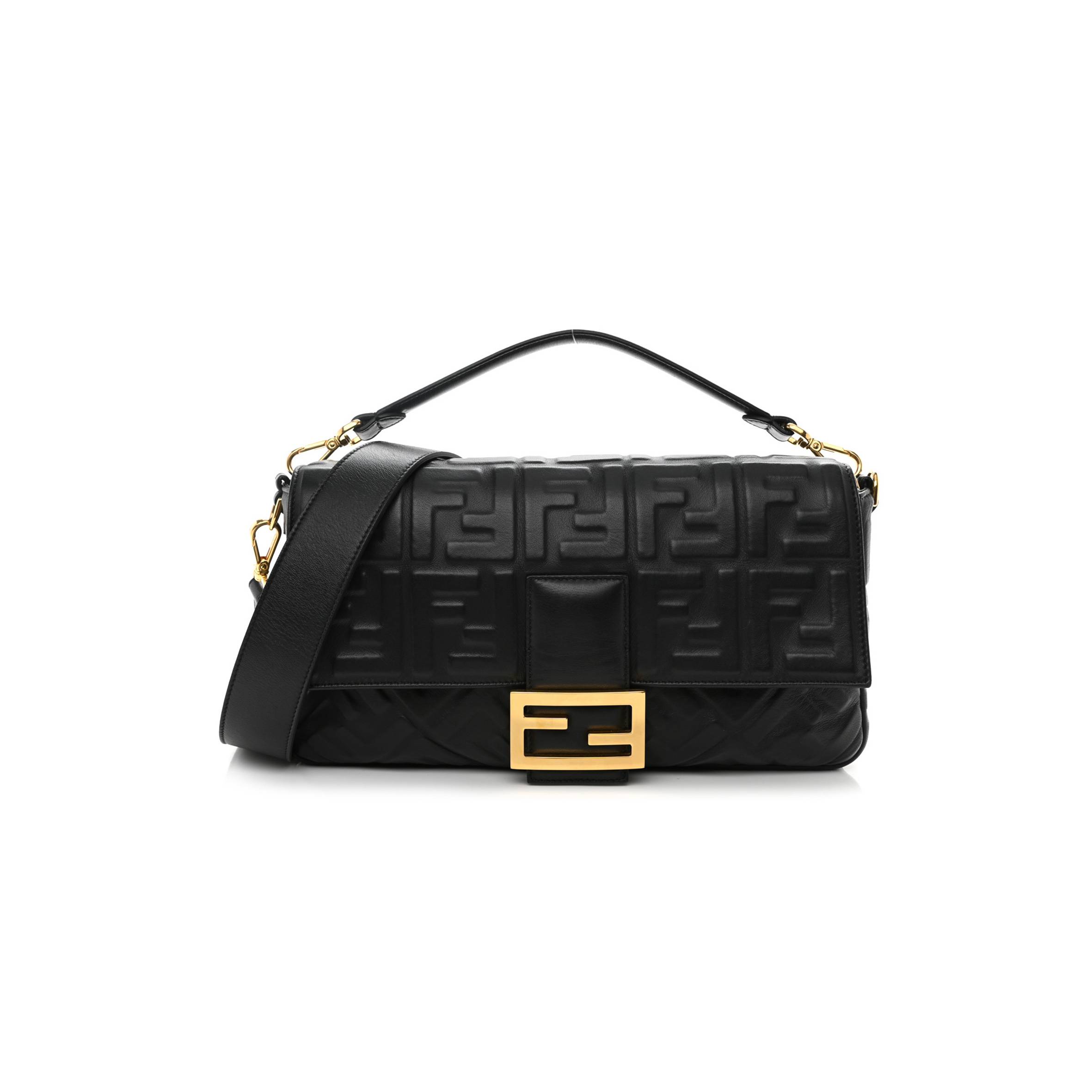 FENDI NAPPA FF 1974 EMBOSSED LARGE BAGUETTE BLACK (31*20*6cm)