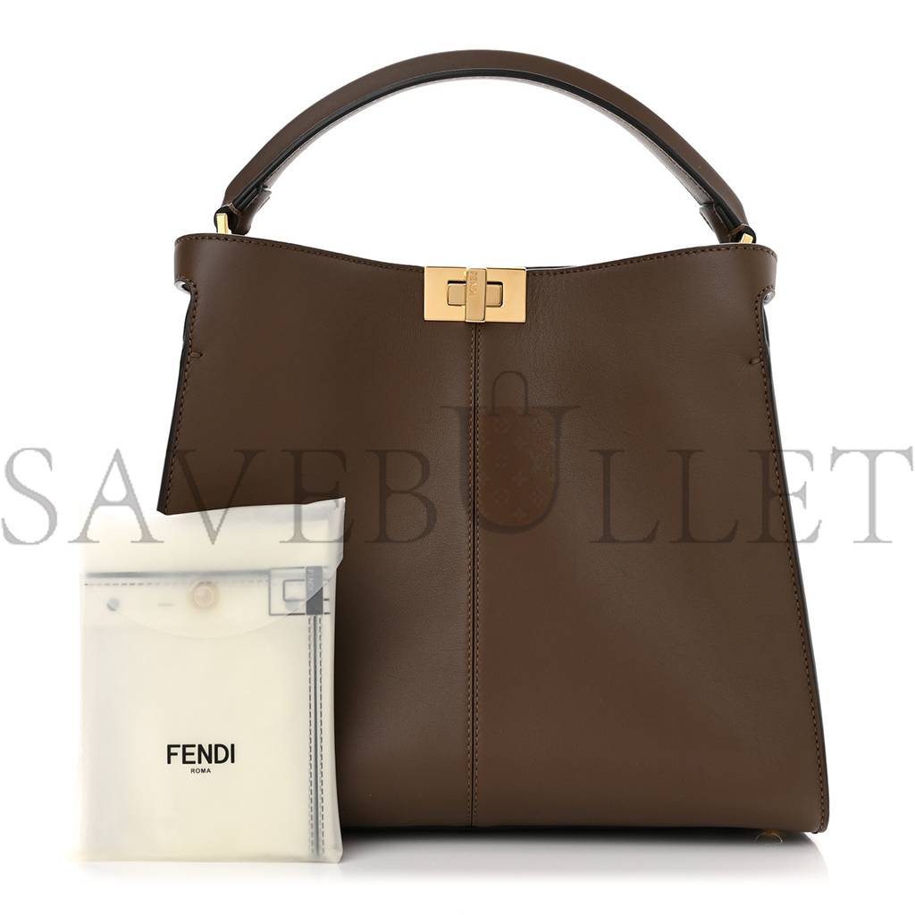 FENDI VITELLO SETA GLAZED FABRIC FF 1974 MEDIUM PEEKABOO X-LITE MAYA MOGANO PANNA (30*25*15cm)